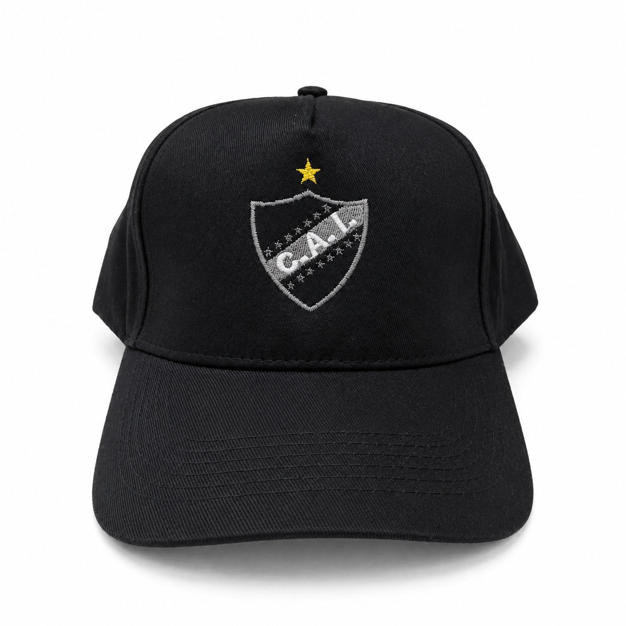 Gorra negra con escudo estampado