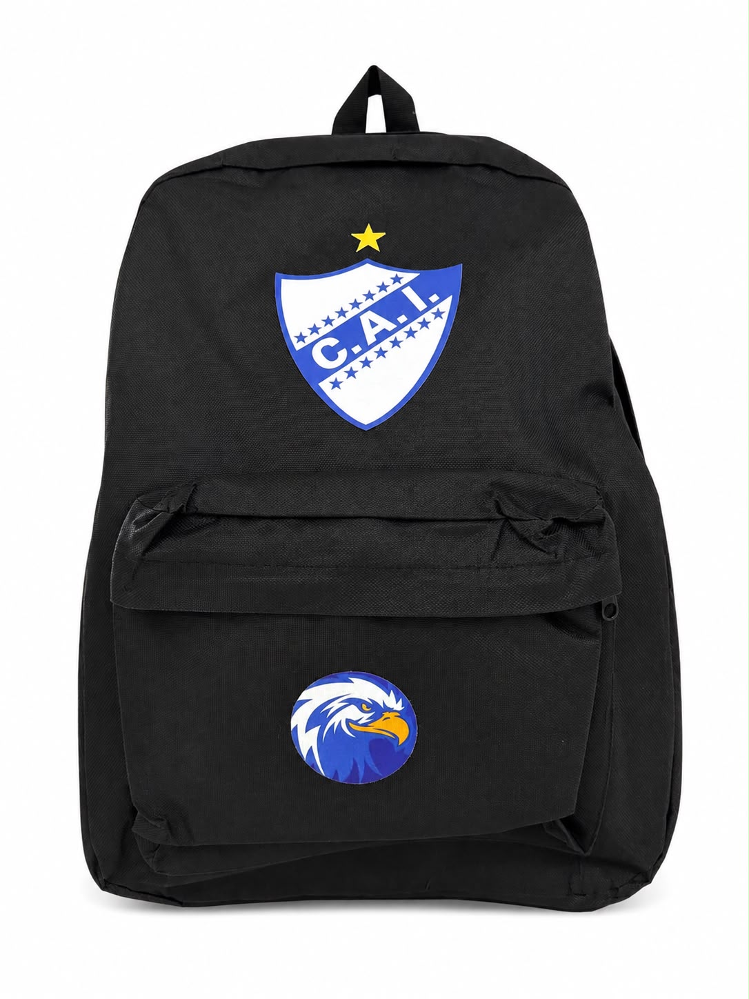 Mochila negra con escudo sublimado